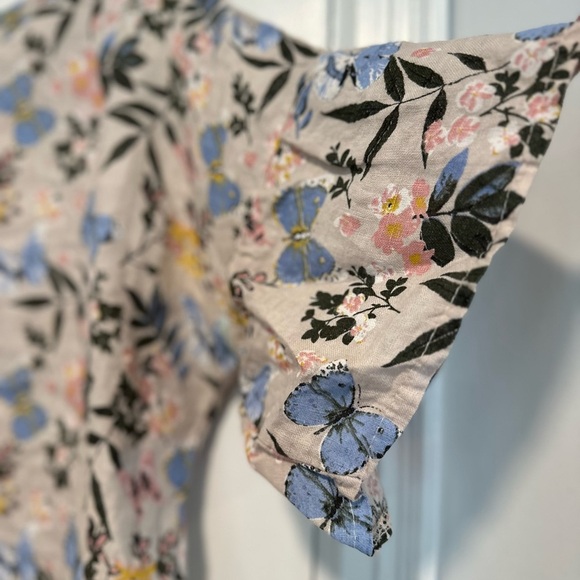 Lemire G Women’s Sz: M Linen Floral Butterfly Flutter Bell Sleeve Top. - Picture 8 of 12